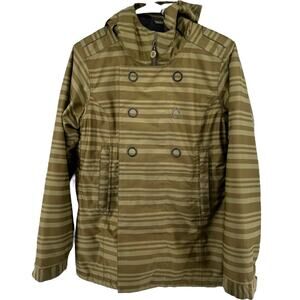 Bonfire Taylor Jacket Striped Double Breasted Mid Fit Hooded Outdoor Green Small